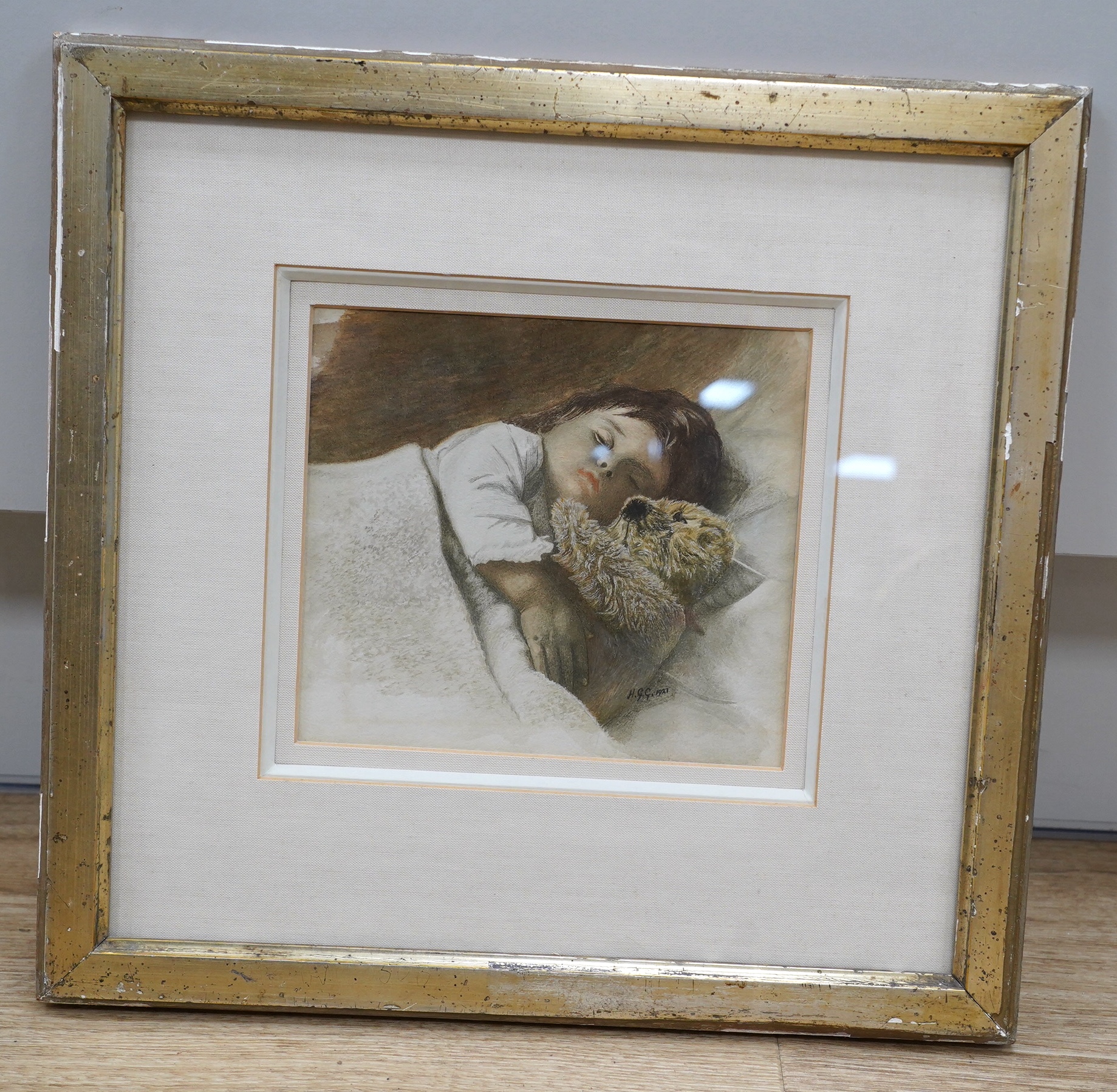 Herbert Greenwood, watercolour, Study of Alan Greenwood, signed with initials and dated 1921, 15 x 17cm. Condition - fair to good